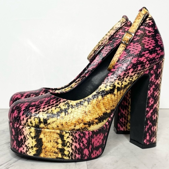 Jeffrey Campbell Okurr Chunky Platform Snakeprint Leather Pump 7 1/2 - Picture 1 of 16